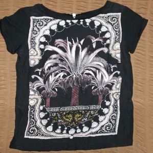 {Mage} Cap sleeved top w/ silk front.